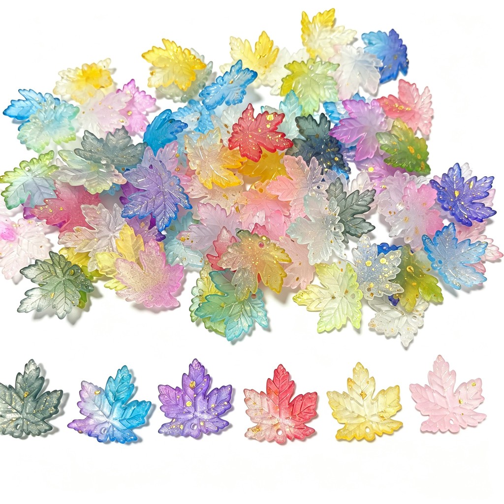 30 ชิ้นอะคริลิคสี Gold-Flecked 20 มม.ขนาดใหญ่ Maple Leaf DIY สร้อยข้อมือสร้อยคอพวงกุญแจเครื่องประดับอุปกรณ์เสริม