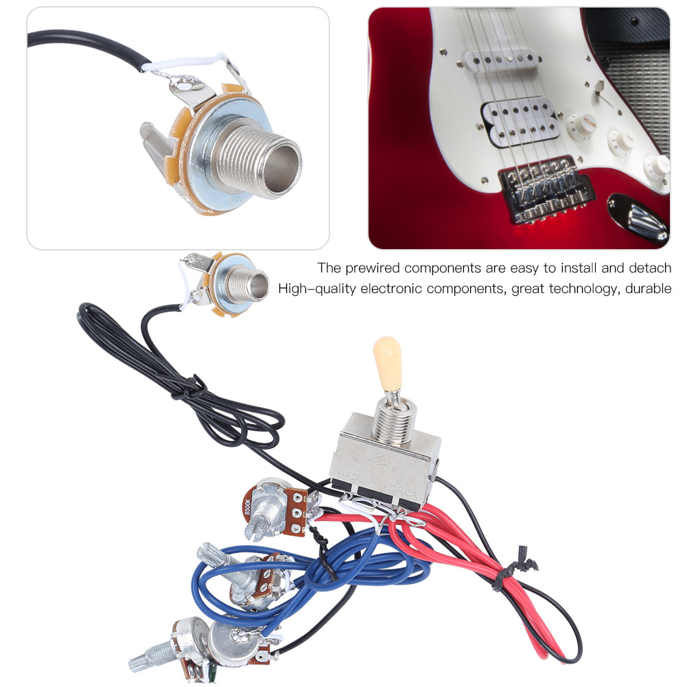 ชุดสายไฟกีตาร์ Prewired สวิตช์ 3 ทาง 2V2T1J สำหรับอุปกรณ์เสริมสายไฟ