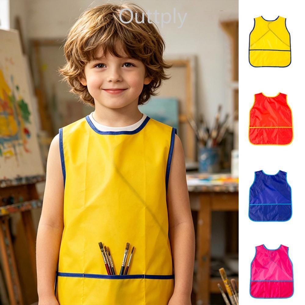 Outtply กันน้ําเด็กภาพวาด Smock แขนกุดเด็กวัยหัดเดิน Art ผ้ากันเปื้อนล้างทําความสะอาดได้เด็ก Craft C