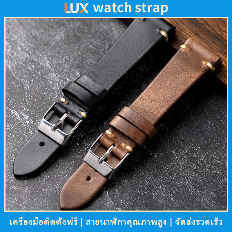 เหมาะ SEAGULL & Vintage ROLEX Raystray Horween Full Grain Cowhide สายนาฬิกา 18/19 มม.20 มม.21 มม.22 