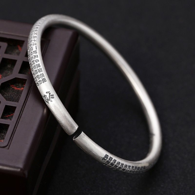 Electroplating 999 เงินสเตอร์ลิง Retro พุทธหัวใจ Sutra เปิดสร้อยข้อมือหญิงสร้อยข้อมือสําหรับแฟนสําหร