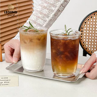 แก้วน้ำแก้วใส 400ml สไตล์วินเทจ ลายริ้ว แก้วกาแฟ แก้วนม แก้วน้ำผลไม้ ใช้ได้ร้อน/เย็น