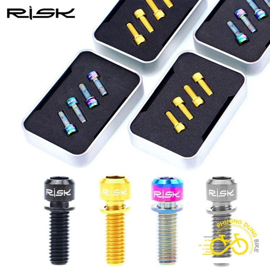 ชุดสกรูไทเทเนียมจักรยาน RISK 4 ชิ้น M6x16mm / M6x18mm / M6x20mm