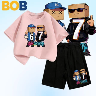 BOB [พร้อมส่ง] ชุดเด็กชาย kidsเสื้อยืดเด็ก67ลวดลายพิมพ์ เสื้อยืดเด็ก คอตตอน ชุดสูทเด็กผู้ชาย ชุดลำลอง 2ชิ้น แฟชั่น สำ-5-