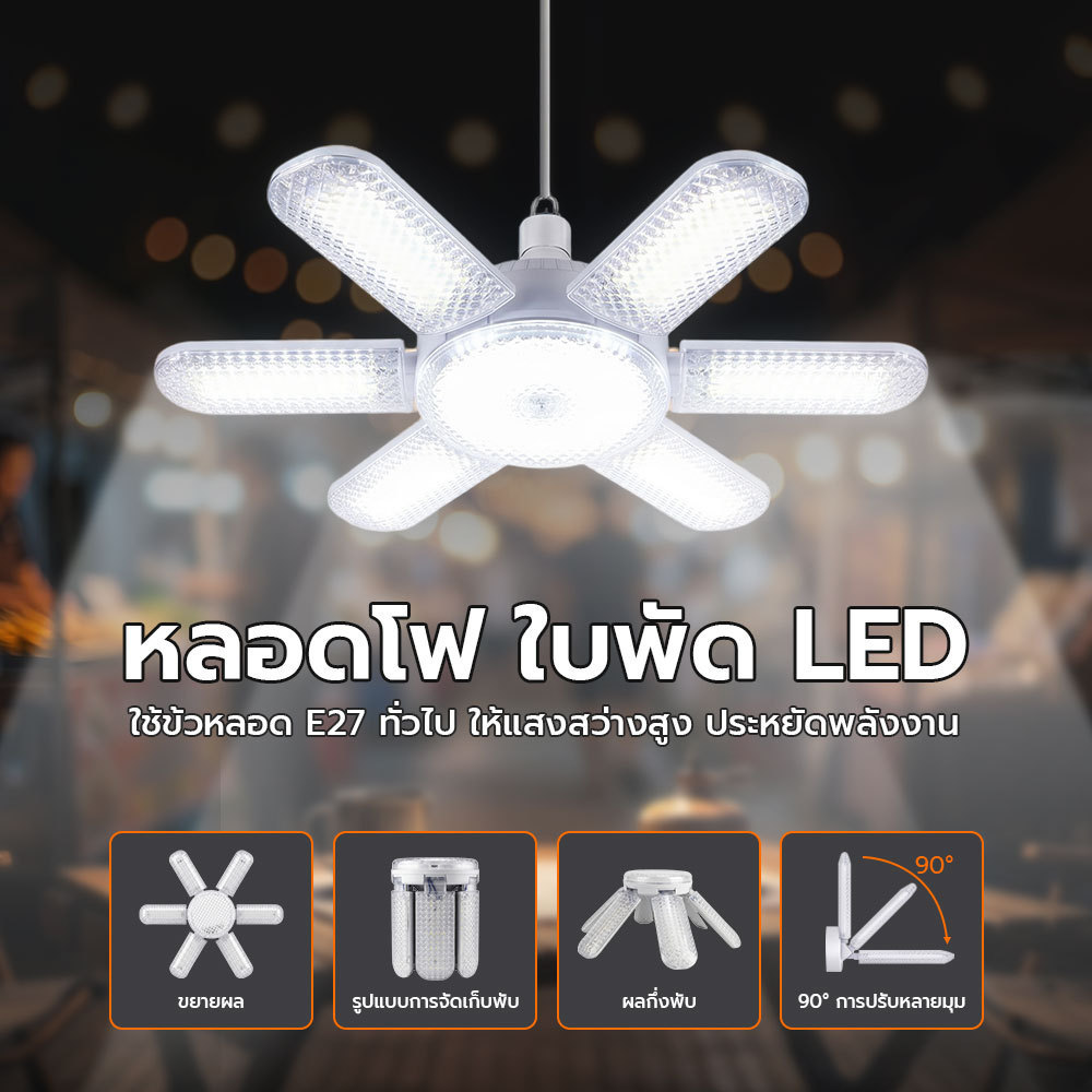 ไฟตลาดนัด LED ทรงใบพัด 185W-250W ขั้ว E27 พับเก็บได้ สว่างมาก ประหยัดไฟ ไฟแม่ค้า ไฟโรงจอดรถ