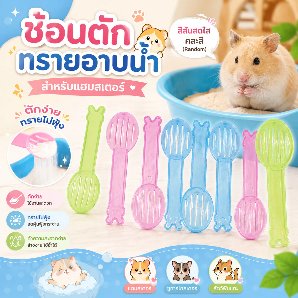 Hambit. ช้อนตักทรายอาบน้ำแฮมสเตอร์ ช้อนกรองทรายหนู ที่ตักทรายสัตว์เลี้ยงขนาดเล็ก สีสันสดใส คละสี