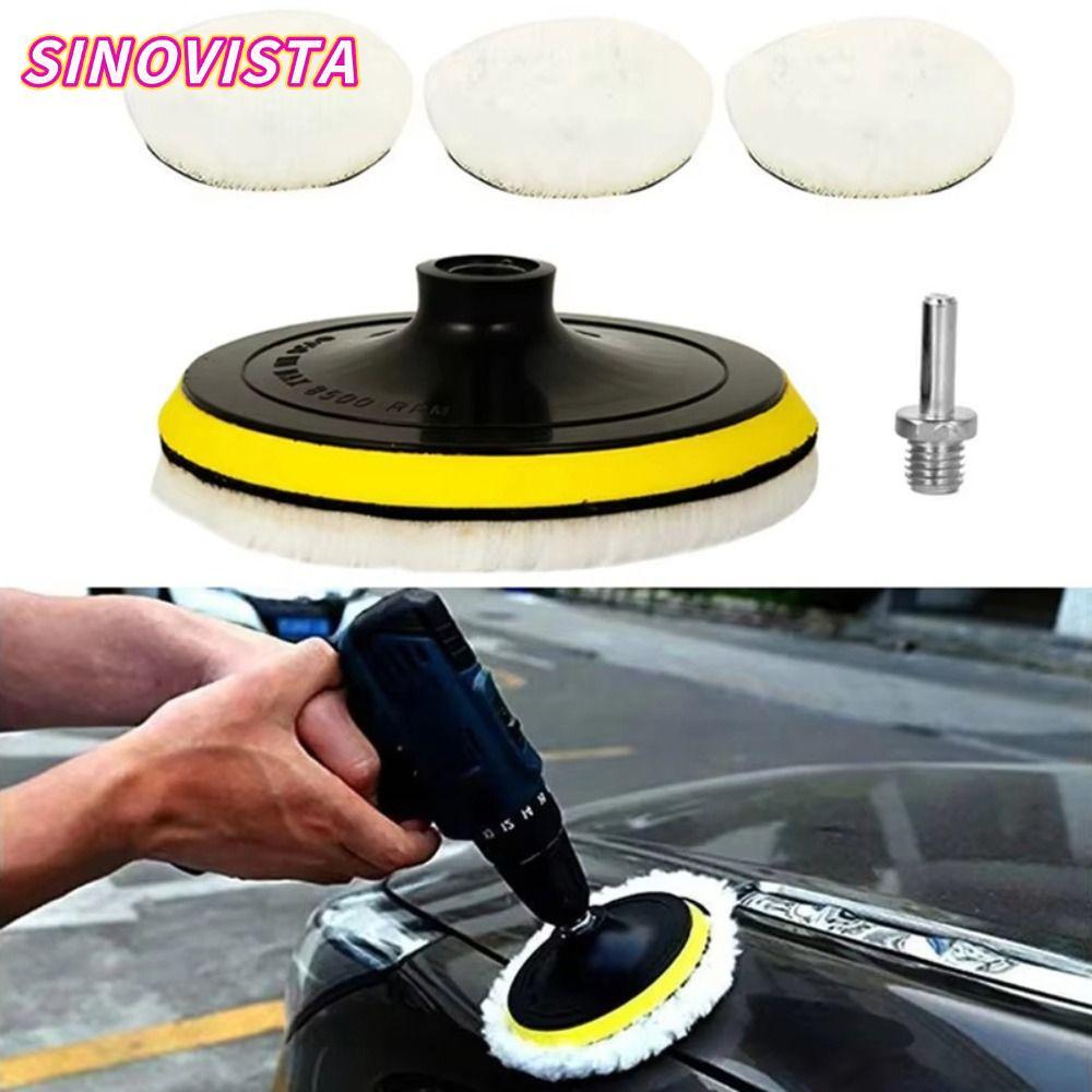 SINOVISTA 5 ชิ้นฟองน้ําแว็กซ์รถ Disk, Flocking 3/4/5/6/7 นิ้วชุดแผ่นขัดรถ,แบบพกพา T-shape Buffing แว