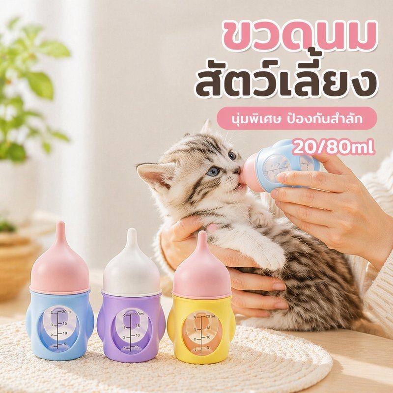 ขวดนมสัตว์เลี้ยง ป้อนนมลูกแมวลูกสุนัข จุกซิลิโคน นิ่ม ถอดล้างง่าย ขนาด 20 80ml