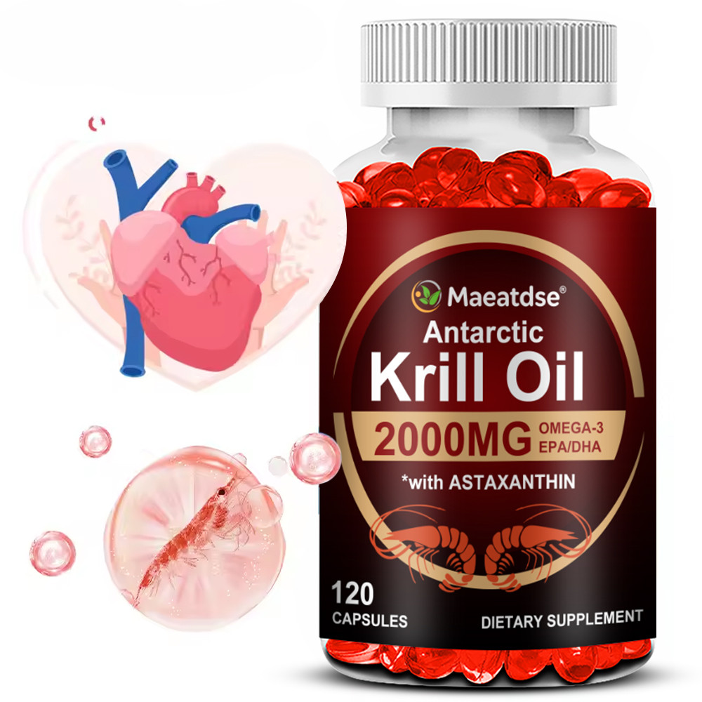 แอนตาร์กติก Krill Oil 2000mg Omega 3 EPA DHA Astaxanthin Capsules Heart Joint Brain Support Antioxidant Wellness อาหารเสริม