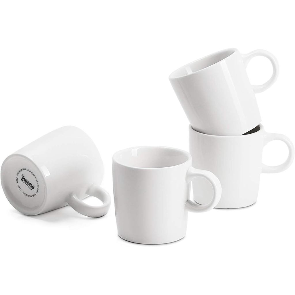 Sweese 3.5oz Porcelain Espresso Cups ชุด 4 ชิ้น Mini แก้วกาแฟ Demitasse Cups - สีขาว