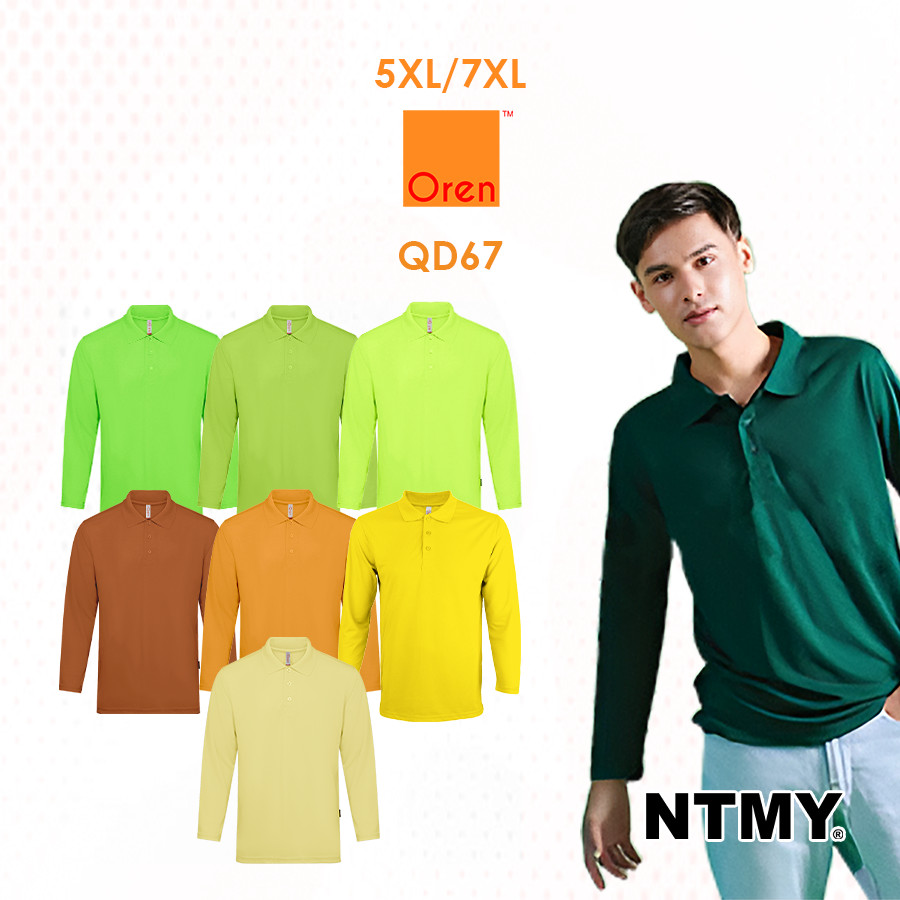 NTMY X Oren กีฬา QD67 CoolFit แขนยาวโปโล Plus ขนาด 5XL/7XL ไมโครไฟเบอร์ตาไก่คอปก Tshirt 5