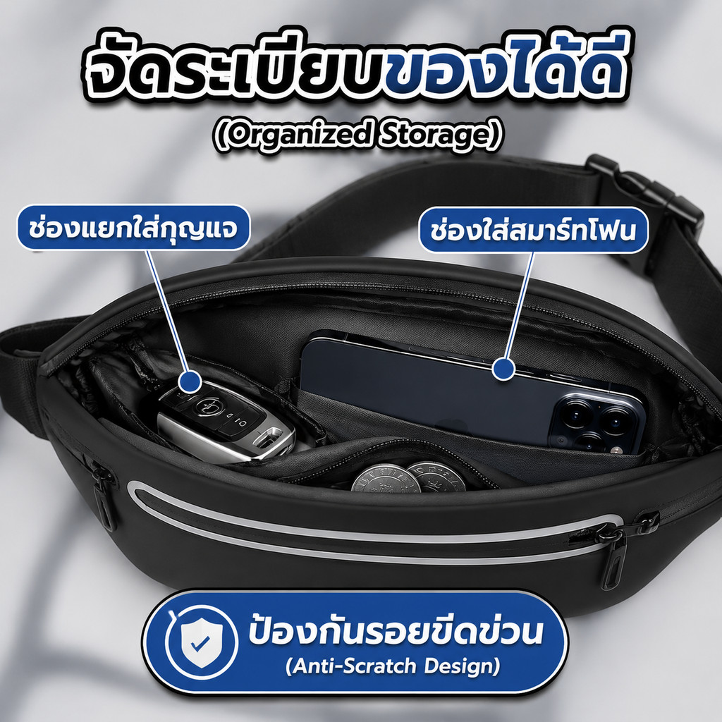 กระเป๋าคาดเอวออกกำลังกายสีดำทรงเพรียวบาง รูปที่ 3