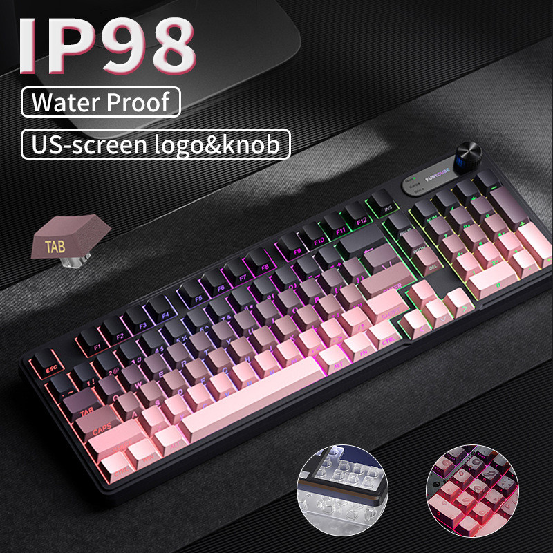 FURYCUBE IP98 Mechanical Feel คีย์บอร์ดสามโหมดเกมคอมพิวเตอร์เกม High-Appearance คีย์บอร์ดเงียบแบบมีส