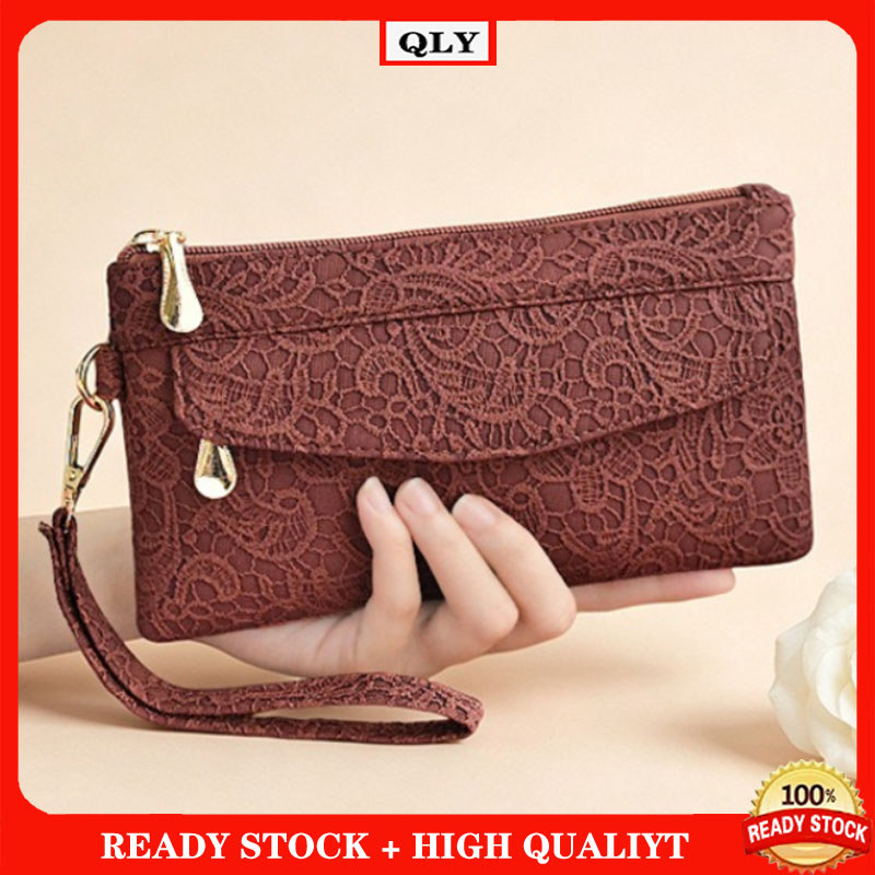 อินเทรนด์ผู้หญิงดอกไม้ลูกไม้ Emboss Wristlet กระเป๋าสตางค์หลายกระเป๋าน้ําหนักเบาซิปคลัทช์สําหรับเงินสดการ์ดแต่งหน้าโทรศัพท์มือถือ