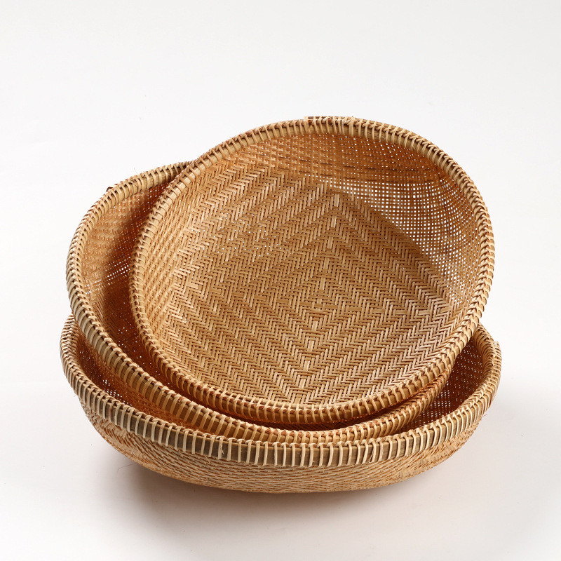 Handmade bamboo basket, fruit basket, living room household storage basket, snack and dried fruit ba