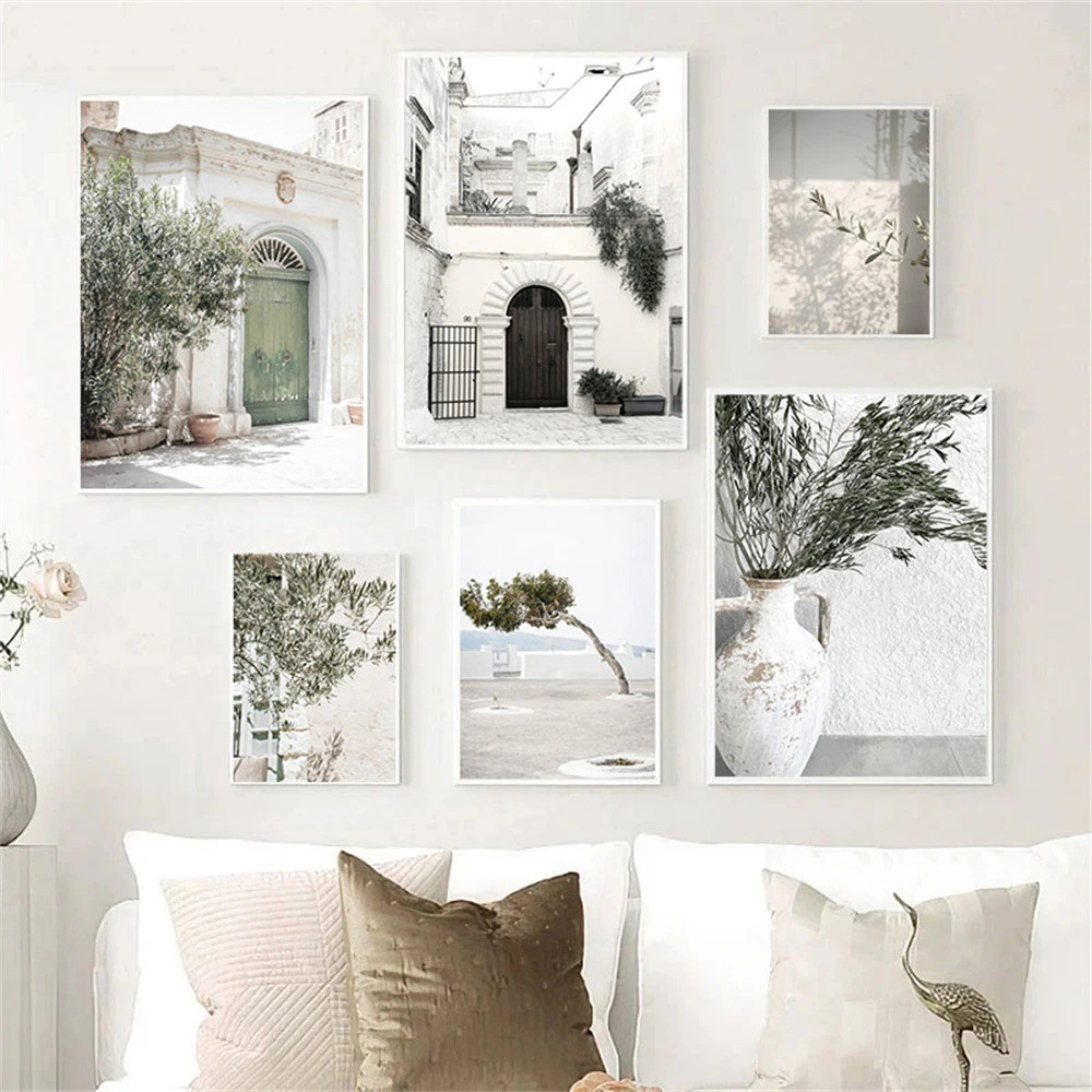 อิตาลี Puglia สถาปัตยกรรม Olive Tree สีเขียวใบโปสเตอร์ผ้าใบภาพวาด Nordic Wall รูปภาพตกแต่ง