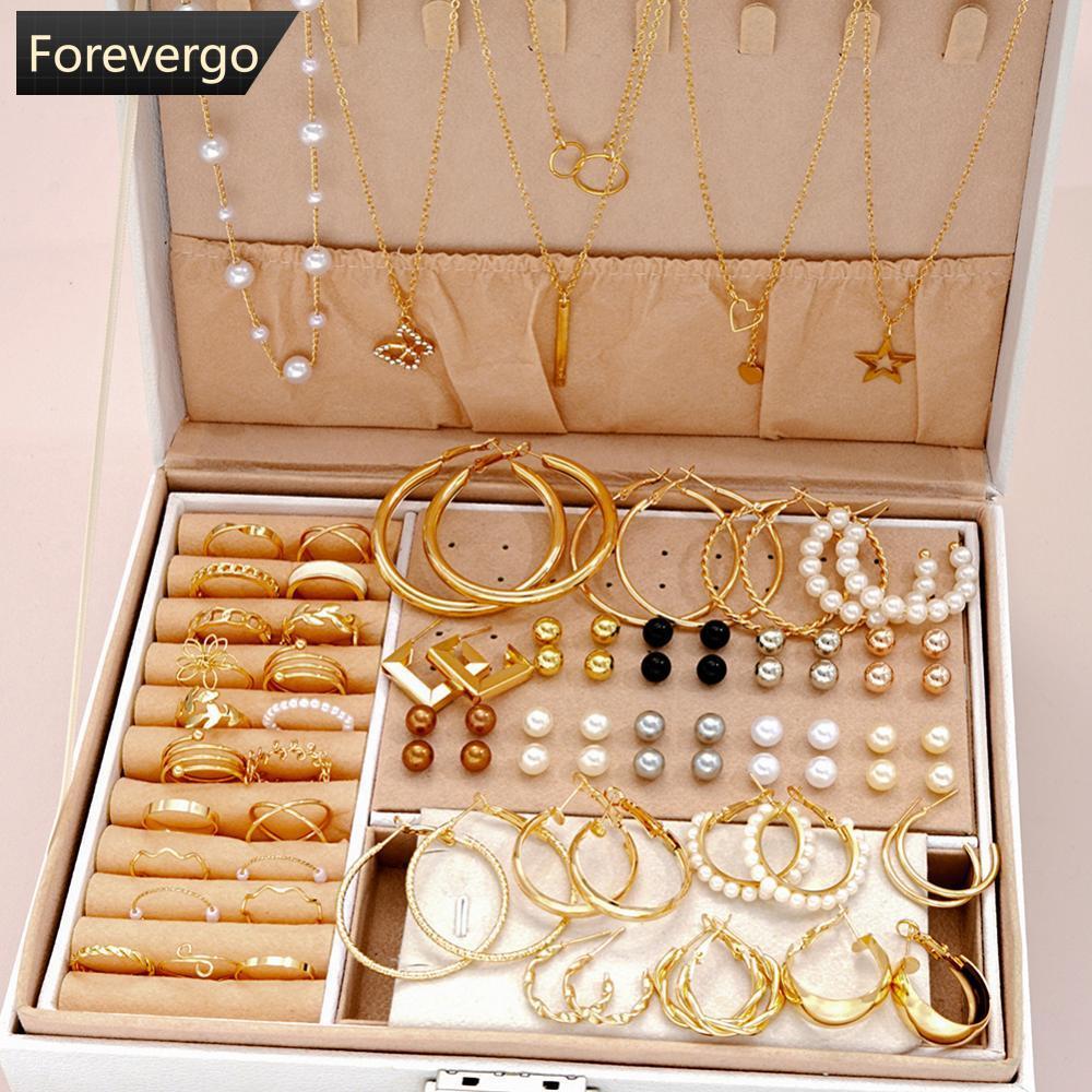 FVG Butterfly Heart Pearl ชุดเครื่องประดับต่างหูสร้อยคอแหวน Combo แฟชั่นอเนกประสงค์อินเทรนด์เครื่องป