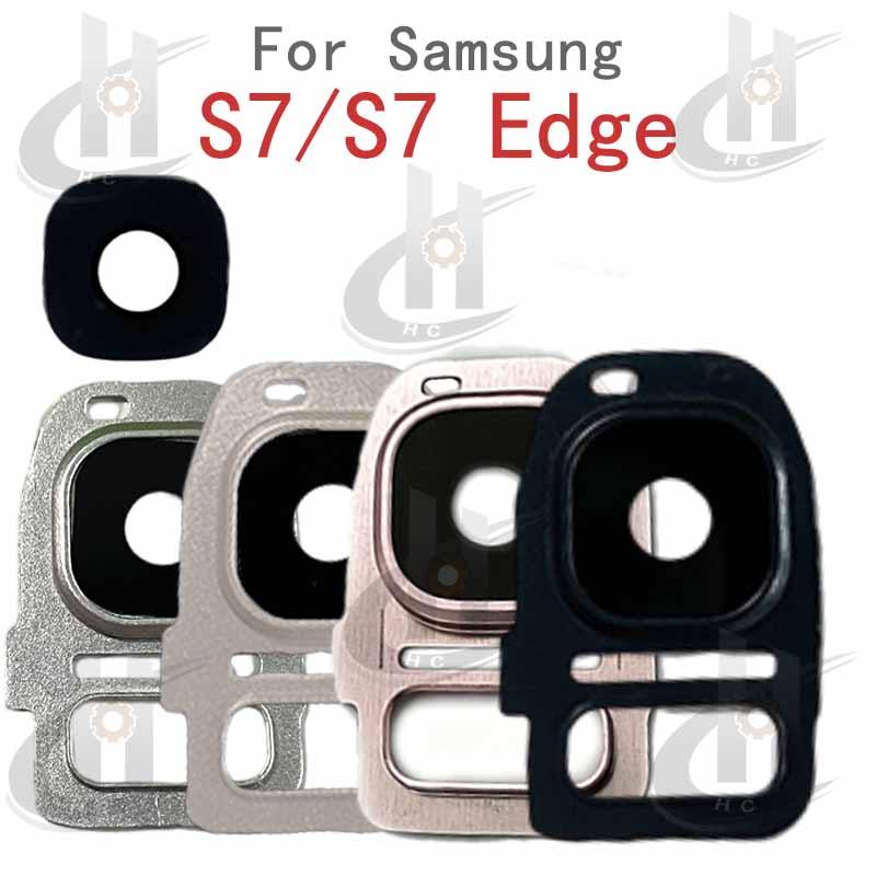 ด้านหลังแหวนกล้องเลนส์ฝาครอบกระจกพร้อมกรอบสําหรับ Samsung Galaxy S7 Edge อะไหล่ทดแทน