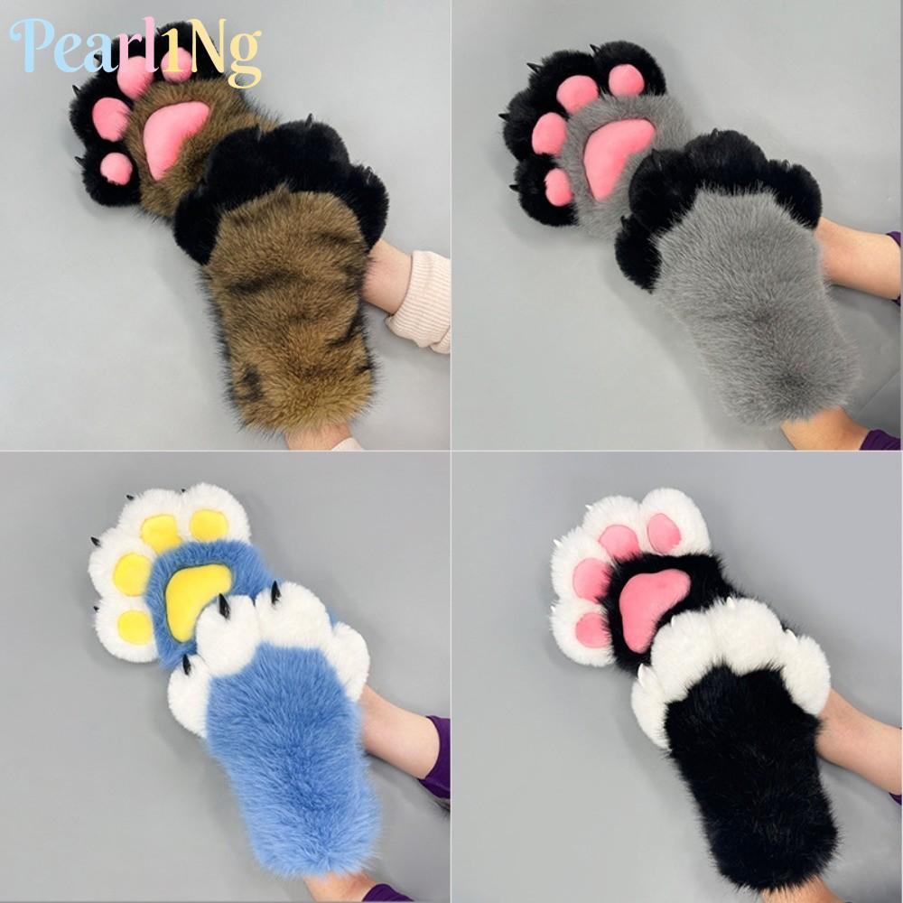 PEARLTH Fursuit Claw Mittens, Faux Fursuit การ์ตูนสัตว์ Fursuit ถุงมือ, Fluffy Handmade พร้อมเล็บ Fu