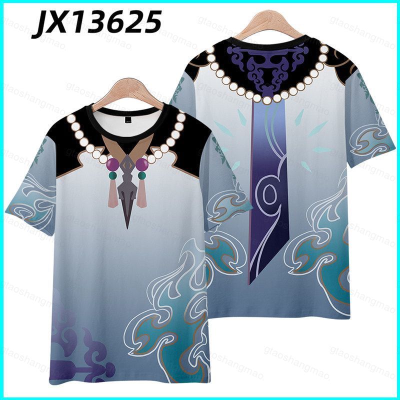 YT2 Genshin Impact อะนิเมะ Tshirt คอสเพลย์ Xiao Tee สําหรับเด็กผู้ใหญ่แขนสั้น 3D เสื้อ Unisex แฟชั่น