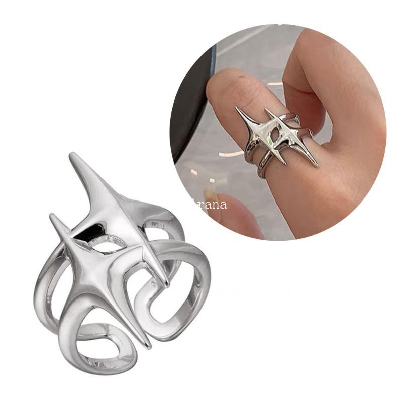 MT Hollow Awn Star ปรับเปิดแหวน Bohemian Star Joint แหวน Hollow Awn Star สําหรับผู้หญิงสาว