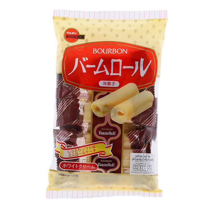 เบอร์บอน เค้กบามโรลเคลือบไวท์ช็อกโกแลต Bourbon Baum Roll White Choc 105g.