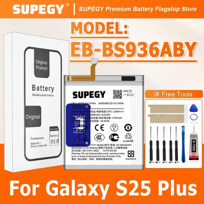 SUPEGY 2026 ปี 100% ใหม่ 4900mAh EB-BS936ABY สําหรับ Samsung Galaxy S25plus, S936B, S936N, S936E, S9