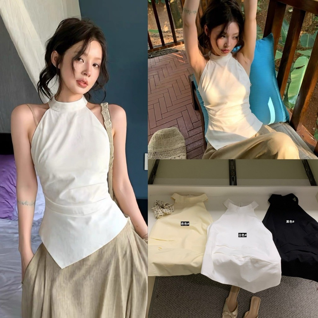 W10300 เสื้อคล้องคอทรงสวย ดีไซน์ชายเฉียง ผ้านุ่ม ใส่สบาย ทรงเข้ารูป แฟชั่นเกาหลี TAG WG.WE