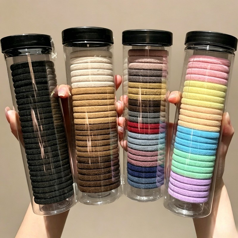 50ชิ้นชุดผมกระป๋องผูกแฟชั่นเกาหลีที่เรียบง่ายยืดหยุ่นสูงยางรัดผูกผมอุปกรณ์ผม