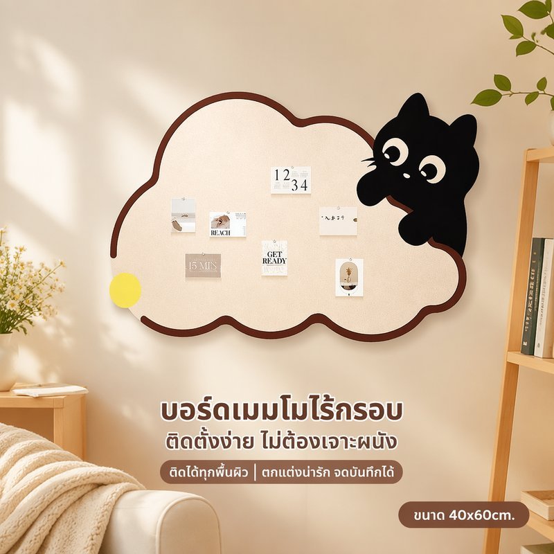 กระดานสักหลาดติดผนัง แบบไม่ต้องเจาะ ขนาด 40x60 รุ่นหนา กันน้ำ บอร์ดโน้ต ปักหมุด ติดรูป ตกแต่งห้อง