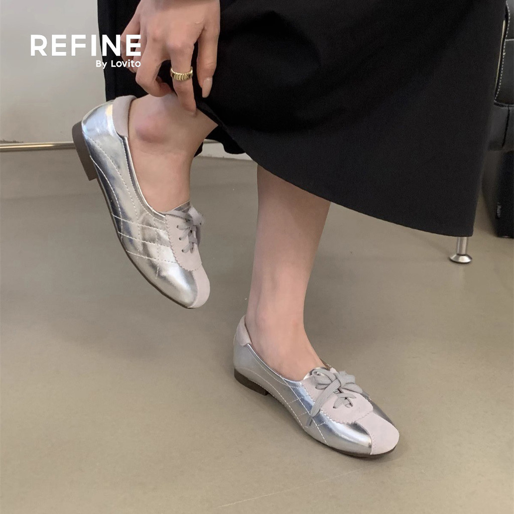 Ah4 (Refine by Lovito) Casual Y2k Ballet Flats สําหรับผู้หญิง LR17E031 (Refine by Lovito) Classic Y2