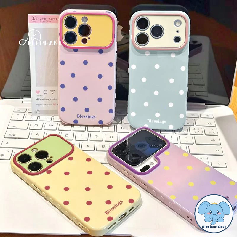 เคสไอโฟน11 17สำหรับ IPhone 17 Air 12 11 15 13 14 Pro Max 8 15 7 16 Plus X XR XS Maxเคสหัวใจฟองน้ำ ลายจุดสีคู่ สไตล์หวานๆ