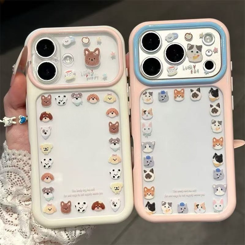 สําหรับ IPhone 17 Air 16 15 14 13 12 11 Pro Max X XR XS Max 7 8 Plus แมวน่ารักลูกสุนัขคู่ Starry Sky 2-in-1 อะคริลิคเคสโทรศัพท์
