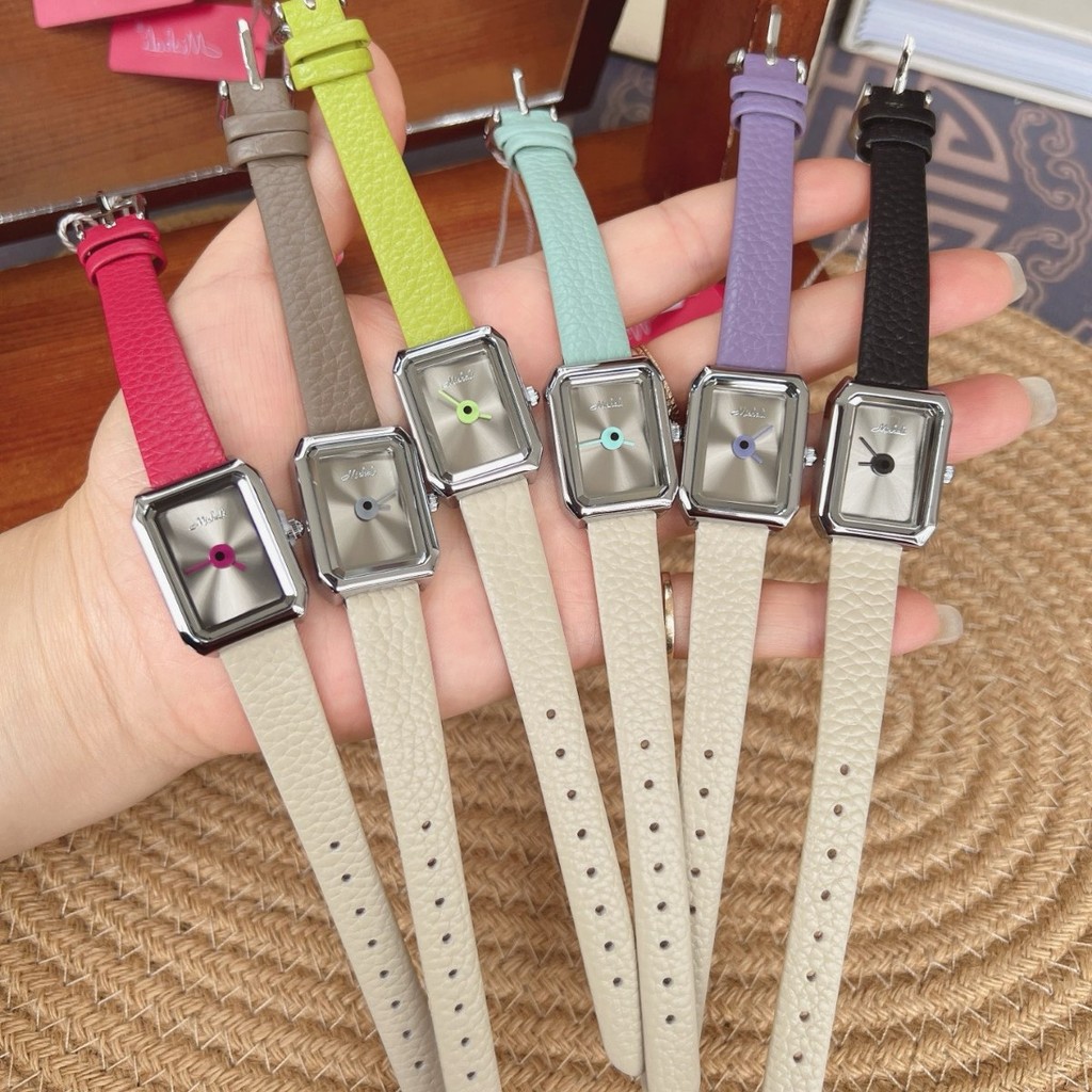 Mishali Two-Hand Minimalist Square Watch สุภาพสตรี Chanel สไตล์ยุคกลาง Classy เข็มขัดนาฬิกาควอตซ์ 9 