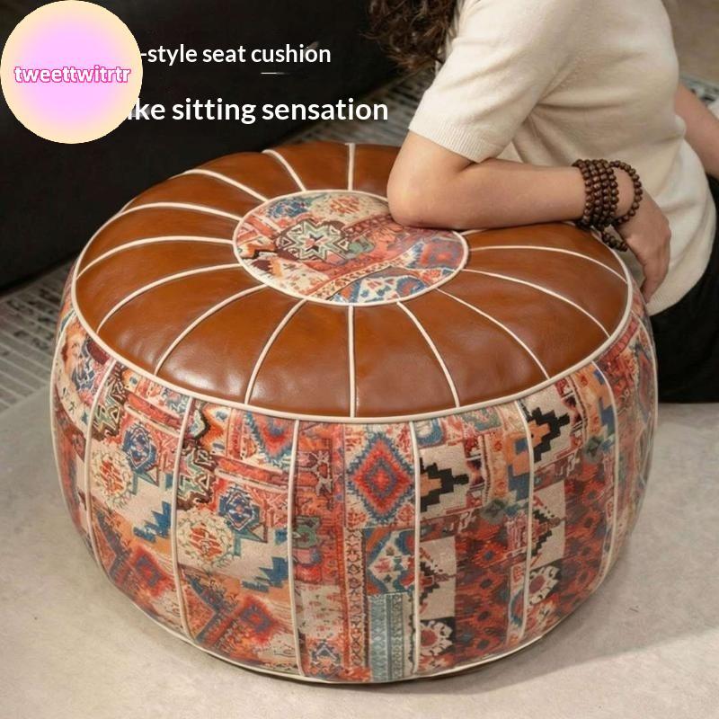 TRWITR 53x35 ซม.นุ่ม Bohemian PU หนัง Pouf ปัก Craft Storage สตูลวางเท้า Ottoman สําหรับ Patio Decor TH