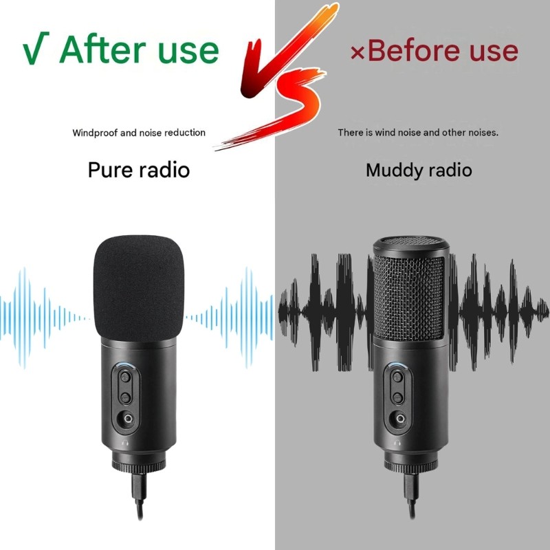 ONE Podcast Mic Windscreen โฟมสีดําสําหรับ ATR2500X-USB Mic Foam Cover สําหรับการสอน