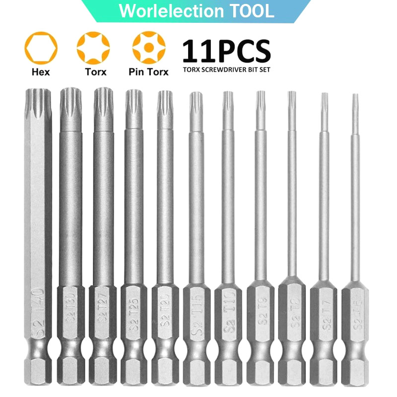 11 ชิ้น Torx ไขควงชุด Bit 1/4 นิ้ว Hex Shank Tough Torx Star Hex Security ชุดบิตสําหรับรถยนต์