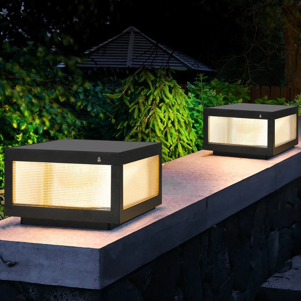 UJKE ไฟโพสต์พลังงานแสงอาทิตย์, 12 "คอลัมน์กลางแจ้งเสาโคมไฟ Dusk to Dawn IP55 กันน้ํา 3000K/6000k สีข