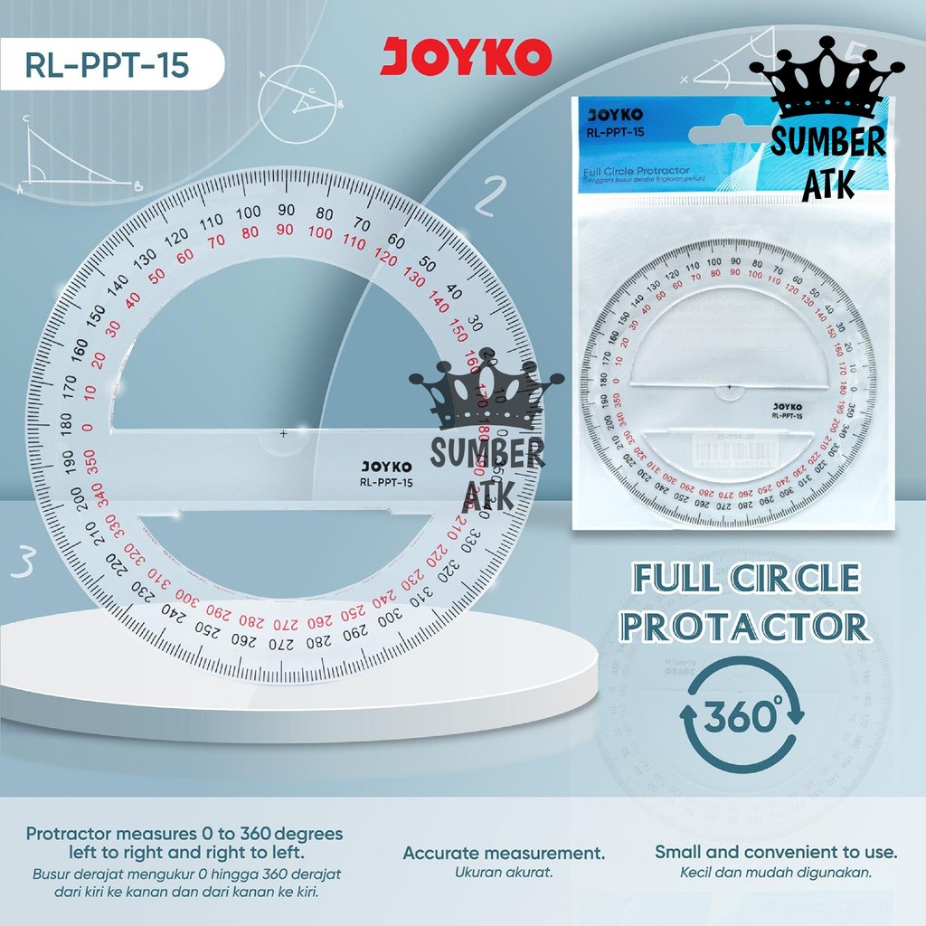 JOYKO ไม้โปรแทรกเตอร์แบบเต็มวงกลม RL-PPT-15 360"