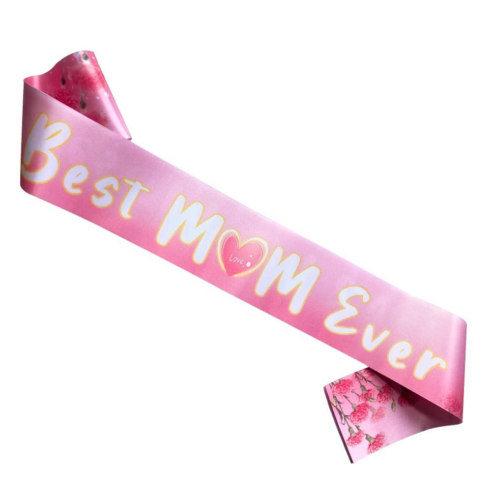 Pink Satin Mothers Day Party Decor - Best Mom Ever Sash - ทนทานและสบายและตกแต่งสําหรับแม่/ยาย/ภรรยา/
