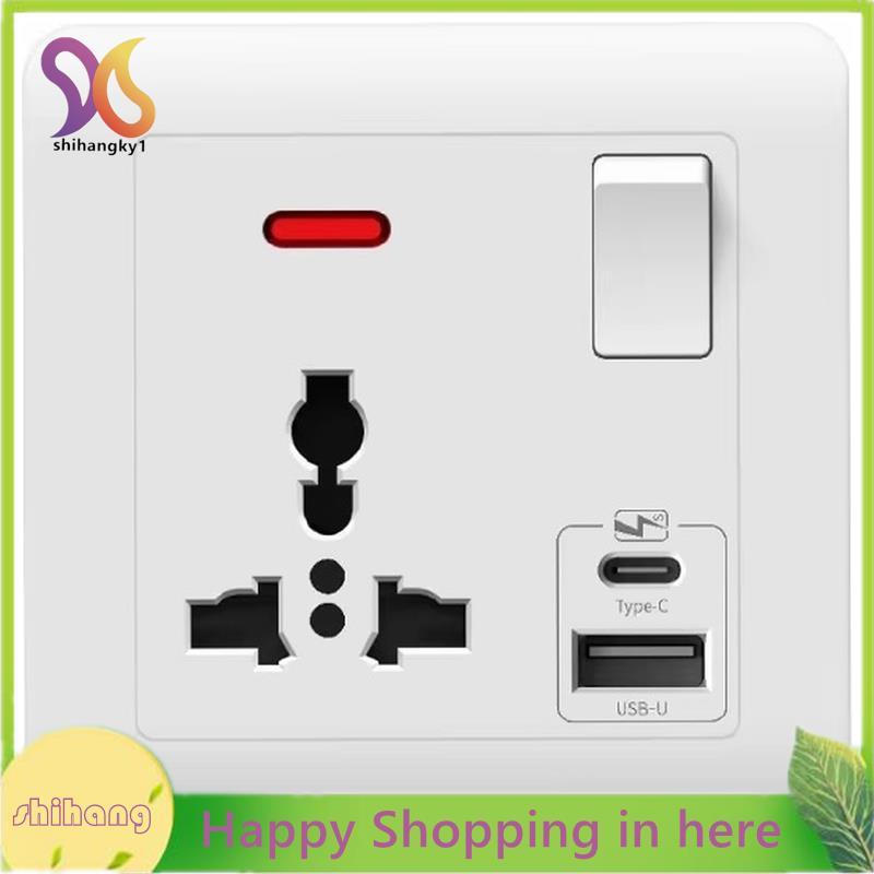 Fast Charging Universal 5-Pin Power Outlet UK มาตรฐาน 13A Wall Outlet พร้อม DC 5V 2.1A Type-C USB Ch