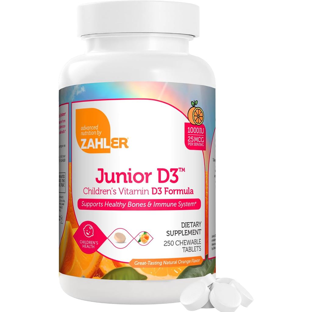 Zahler Junior D3 Vitamins 1000 IU - วิตามินเคี้ยว D3 สําหรับเด็กรองรับสุขภาพกระดูก ฟัน และภูมิคุ้มกั