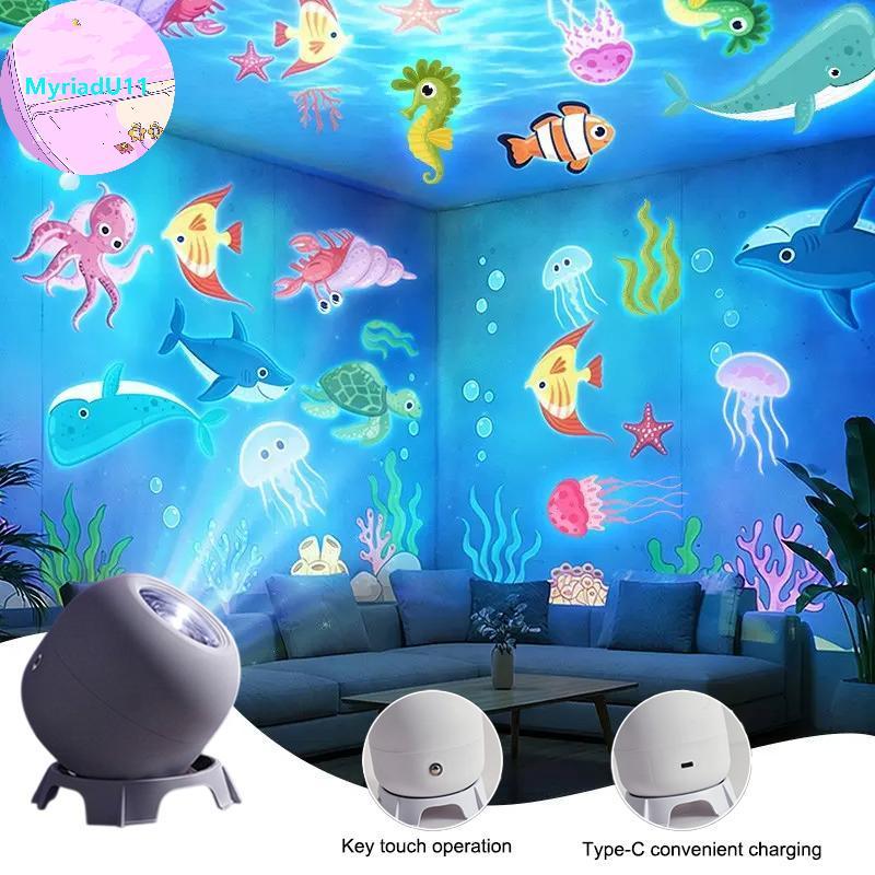 MyriadU ไฟโปรเจคเตอร์ LED Ocean USB ขับเคลื่อน 360° หมุนแบบไดนามิกไฟกลางคืนโคมไฟโดยรอบแบบพกพาสําหรับตกแต่งห้องโรงแรม ไทย