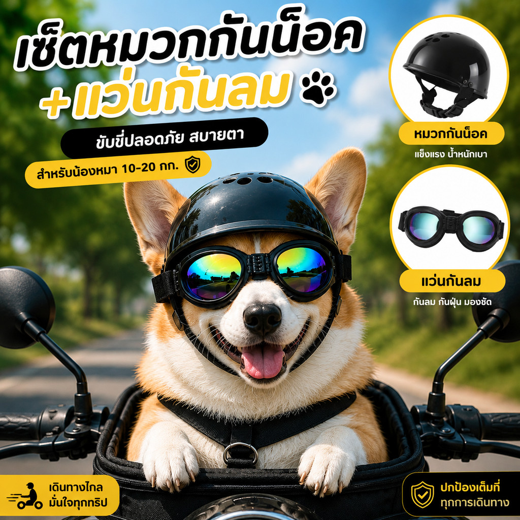หมวกกันน็อคสุนัขพร้อมแว่นตากันลมพร้อมฟังก์ชั่นป้องกันรังสีอัลตราไวโอเลต ปรับขนาดได้ เหมาะสําหรับสุนัขขนาดเล็กขนาดกลางเหมาะสําหรับขี่รถจักรยานยนต์เดินทางแ