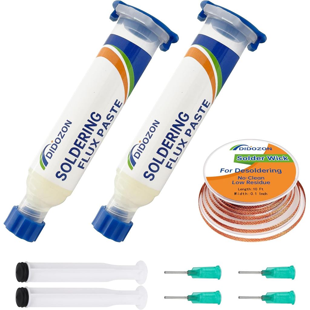 No Clean Soldering Flux Paste & Solder Wick, Solder Flux สําหรับบัดกรีอิเล็กทรอนิกส์ (2x10cc), ชุดกํ