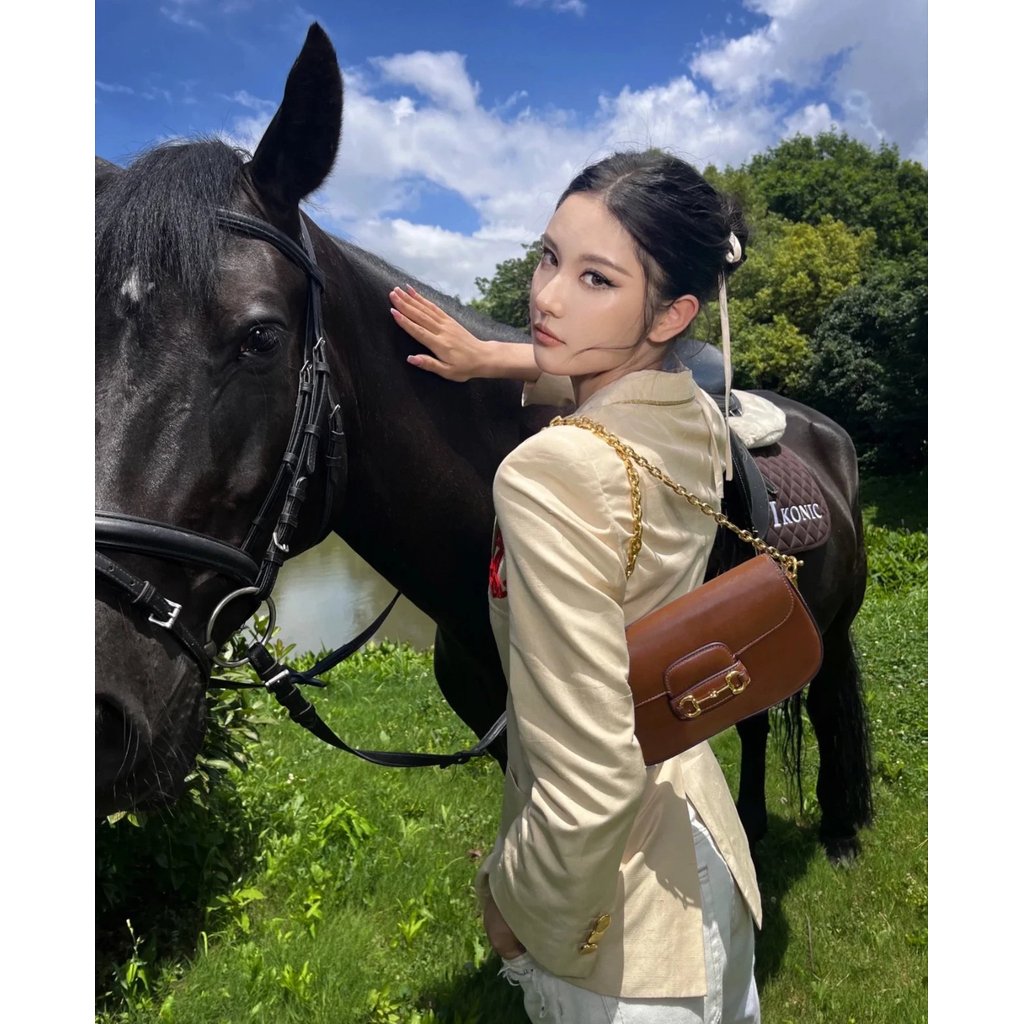 1955 Saddle Baguette Bag Messenger Bag Chain Bag Shoulder Bag Mahjong Bag Horseshoe Buckle Female Ba