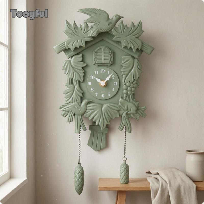 [Predolo1] Retro Wall Cuckoo Clock Analog Face Decorative Cuckoo Clock Pinecone Bronze