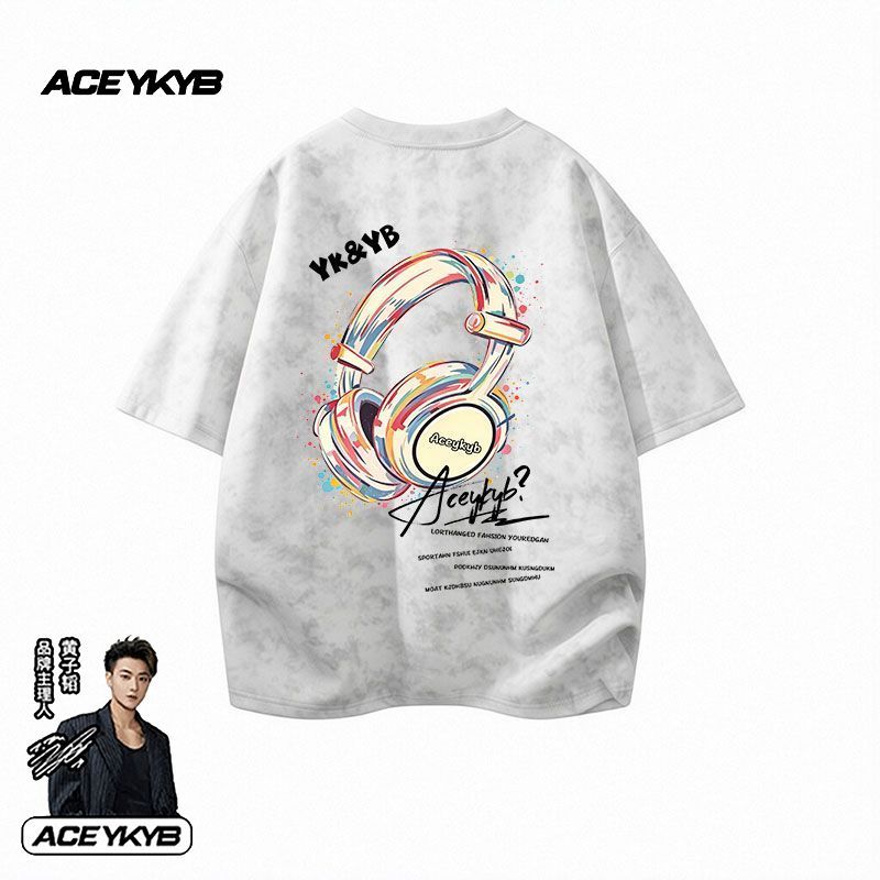 [YK & YB] Huang Zitao Street Wear Tie-Dye เสื้อยืดแขนสั้นพิมพ์ลายสไตล์ใหม่ผู้ชายครึ่งแขนลําลองฤดูร้อ