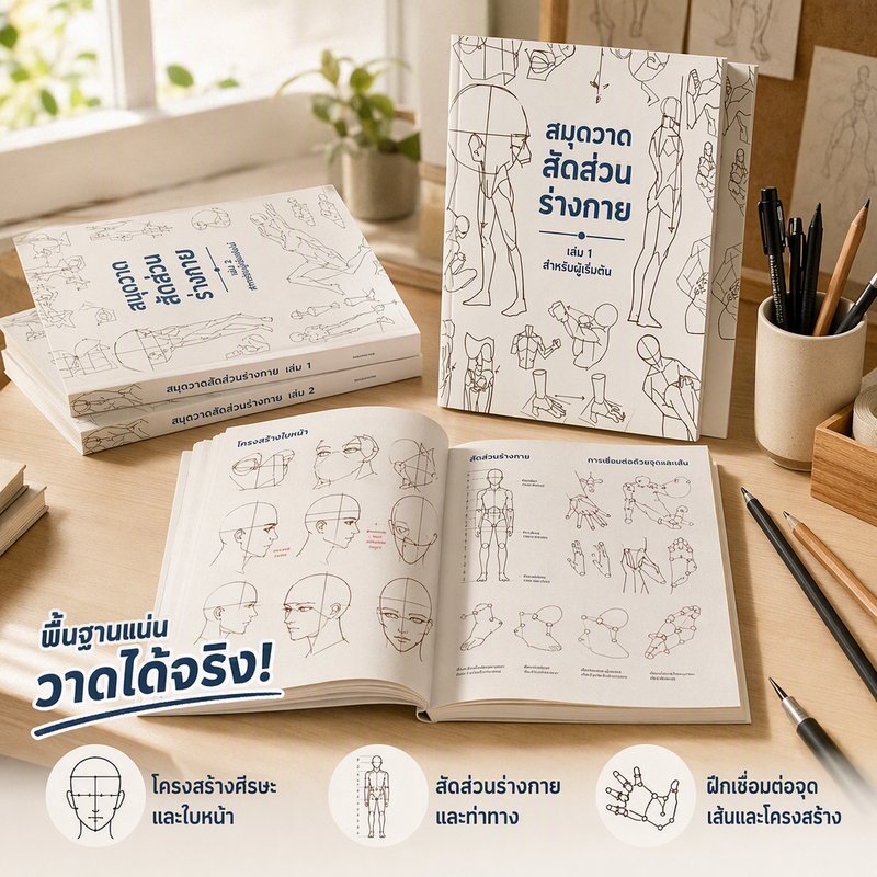 สมุดฝึกวาดรูป เชื่อมจุด โครงหน้า สัดส่วนร่างกาย มือใหม่ สมุดสเก็ตช์ฝึกวาดคน สมุดสเก็ตช์ลอกแบบ