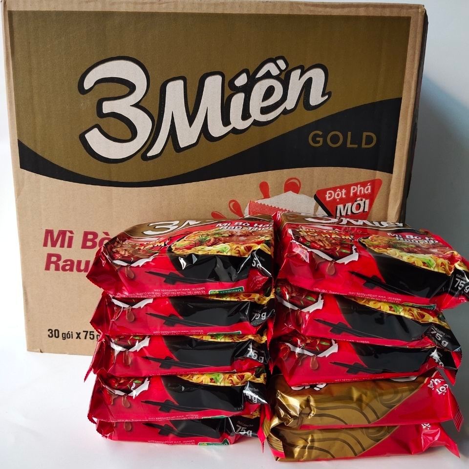 จัดส่งฟรีเวียดนาม 3Mien เผ็ดโกลเด้นร้อนและเปรี้ยวก๋วยเตี๋ยวเนื้อ 75g ถุงบะหมี่กึ่งสําเร็จรูป 26.613 